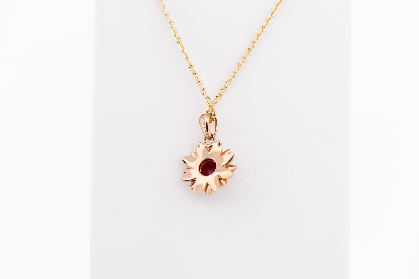 Custom Gold Flower Pendant with Ruby Center