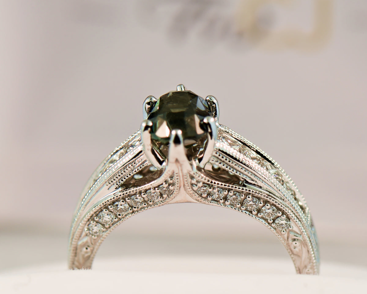 Custom Green Sapphire & Channel Set Diamond Engagement Ring