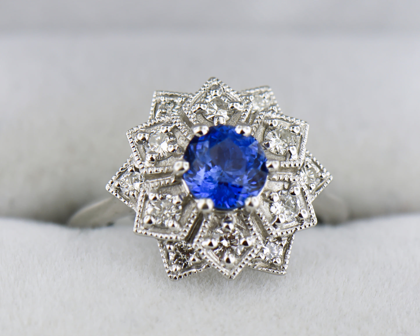 Custom Mandala Engagement Ring with Cornflower Blue Sapphire