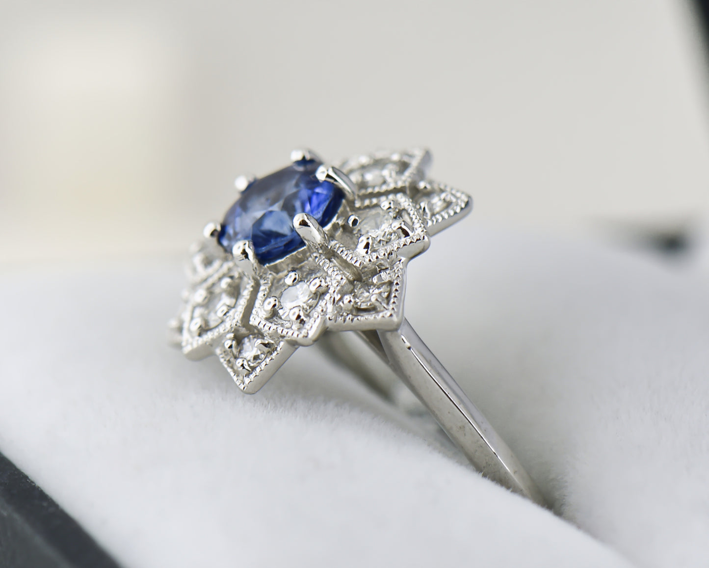 Custom Mandala Engagement Ring with Cornflower Blue Sapphire