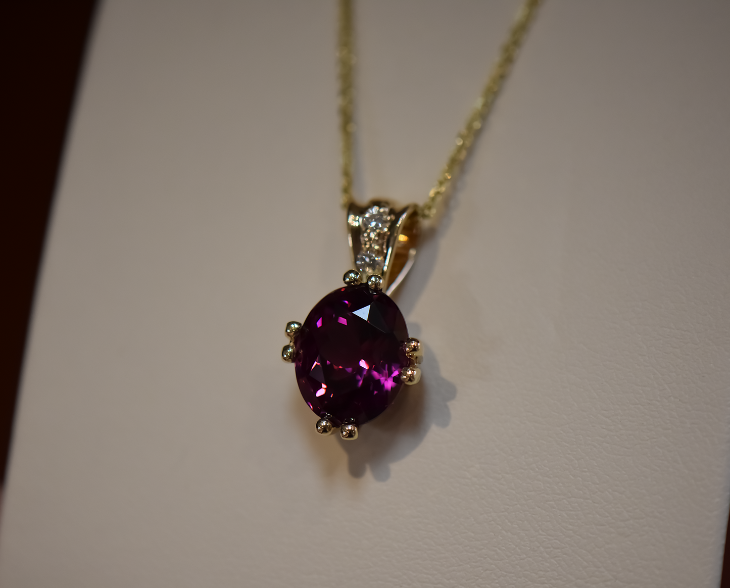 Custom Oval Rhodolite & Diamond Pendant - Top Quality Purple Garnet