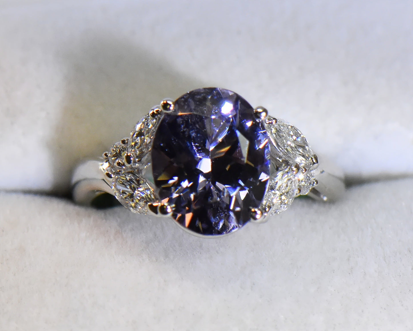 Custom Platinum Ring with Blue-Violet Color Shift Spinel