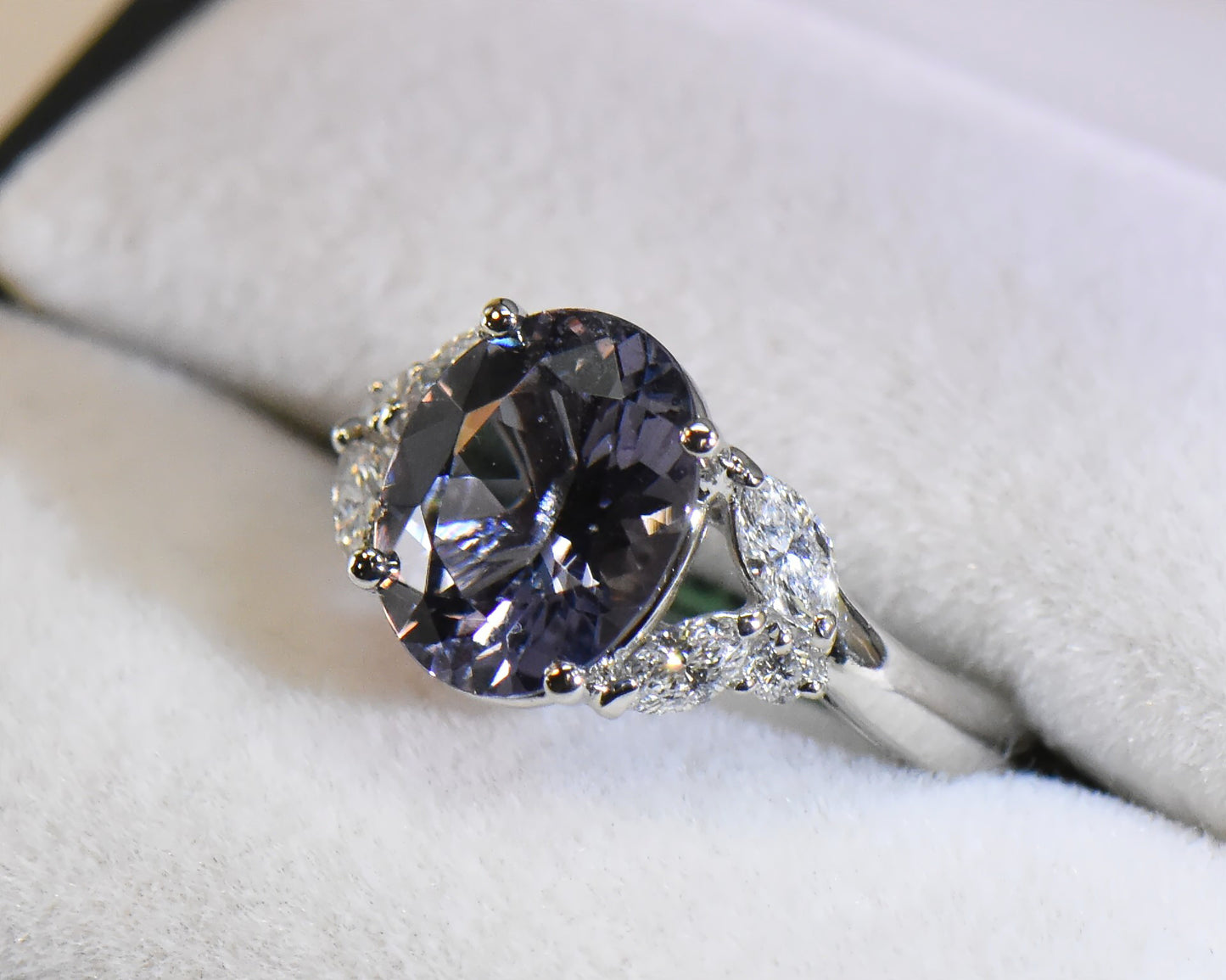 Custom Platinum Ring with Blue-Violet Color Shift Spinel