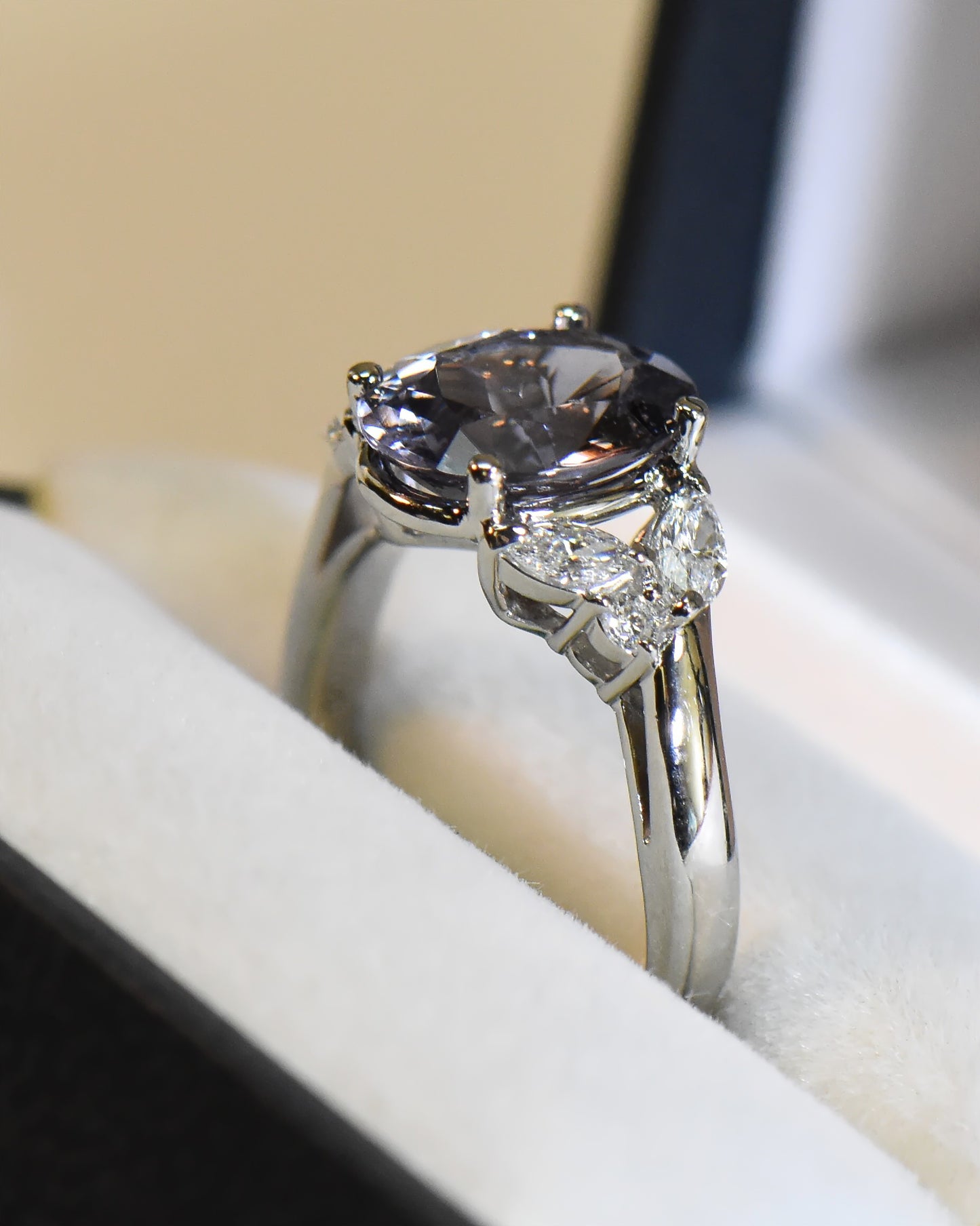 Custom Platinum Ring with Blue-Violet Color Shift Spinel