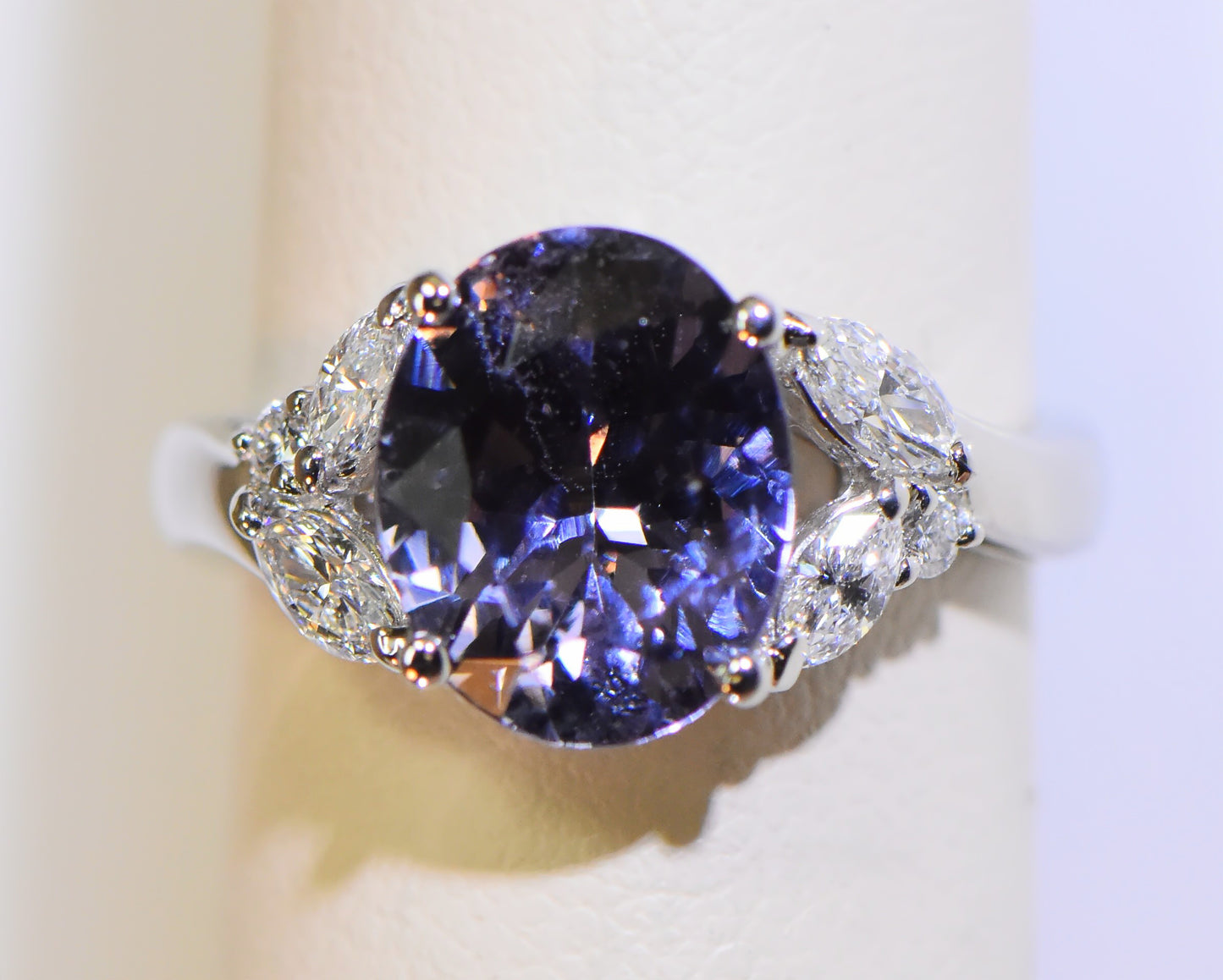 Custom Platinum Ring with Blue-Violet Color Shift Spinel