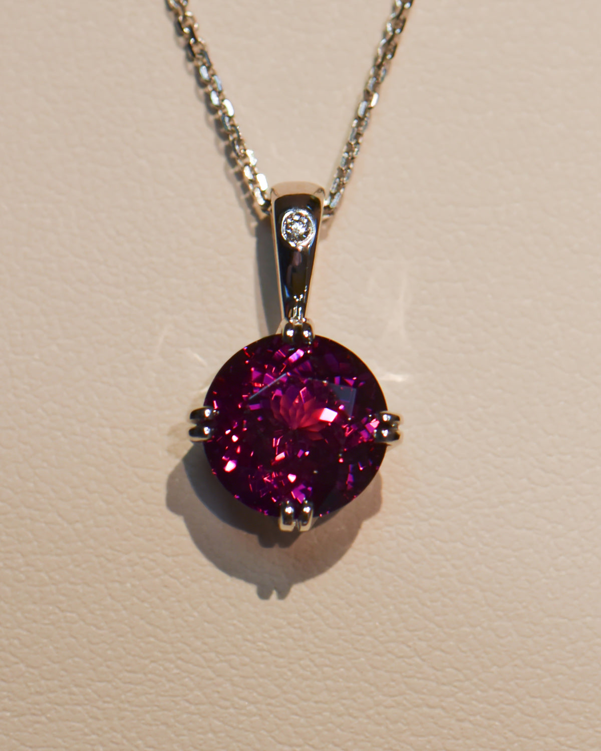 Custom Purple Garnet Solitaire Pendant with Round 4.66ct Rhodolite