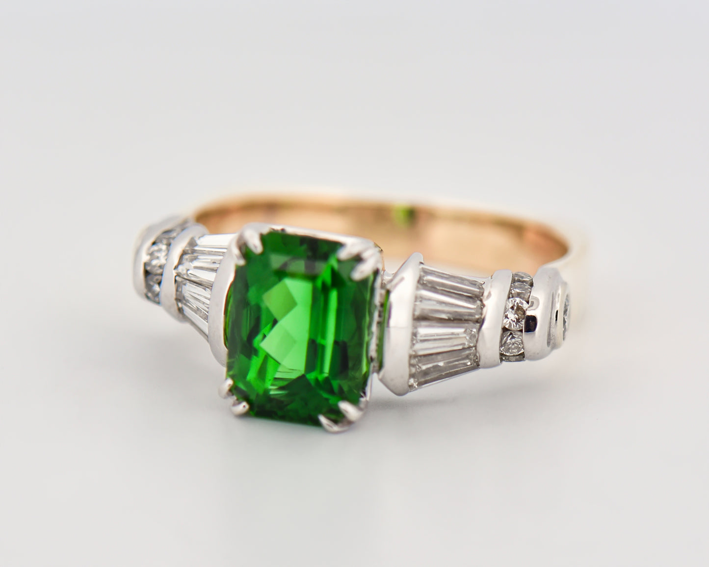 Custom Ring with Chrome Tourmaline & Baguette Diamonds