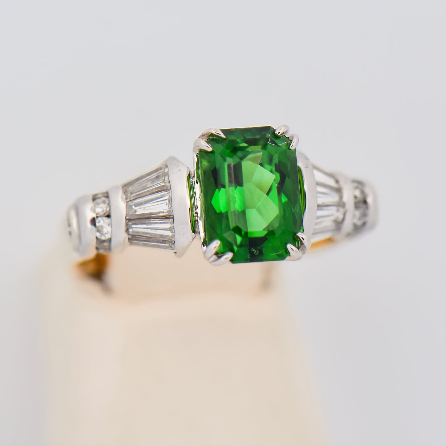 Custom Ring with Chrome Tourmaline & Baguette Diamonds