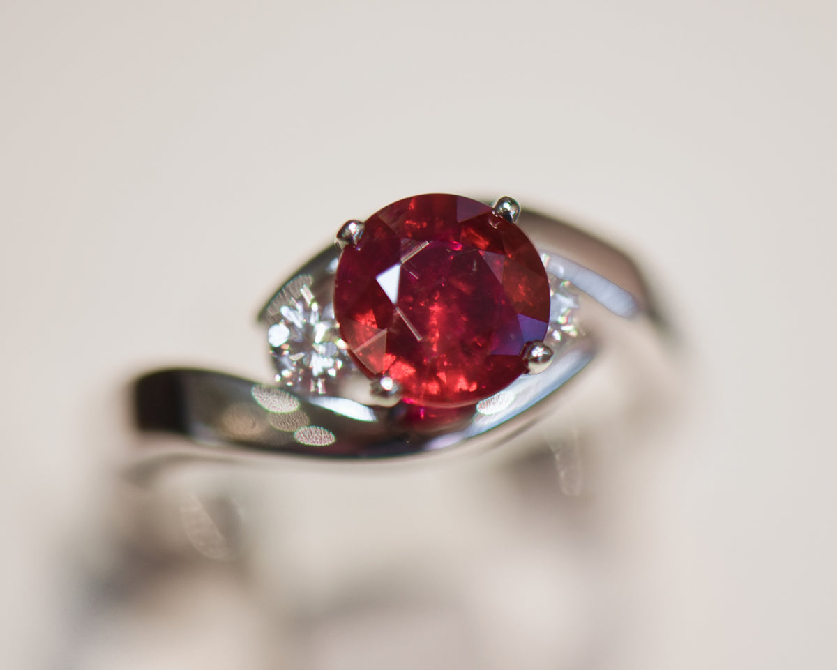 Custom Ruby & Diamond Wedding Set with 1.25ct Round Natural Ruby