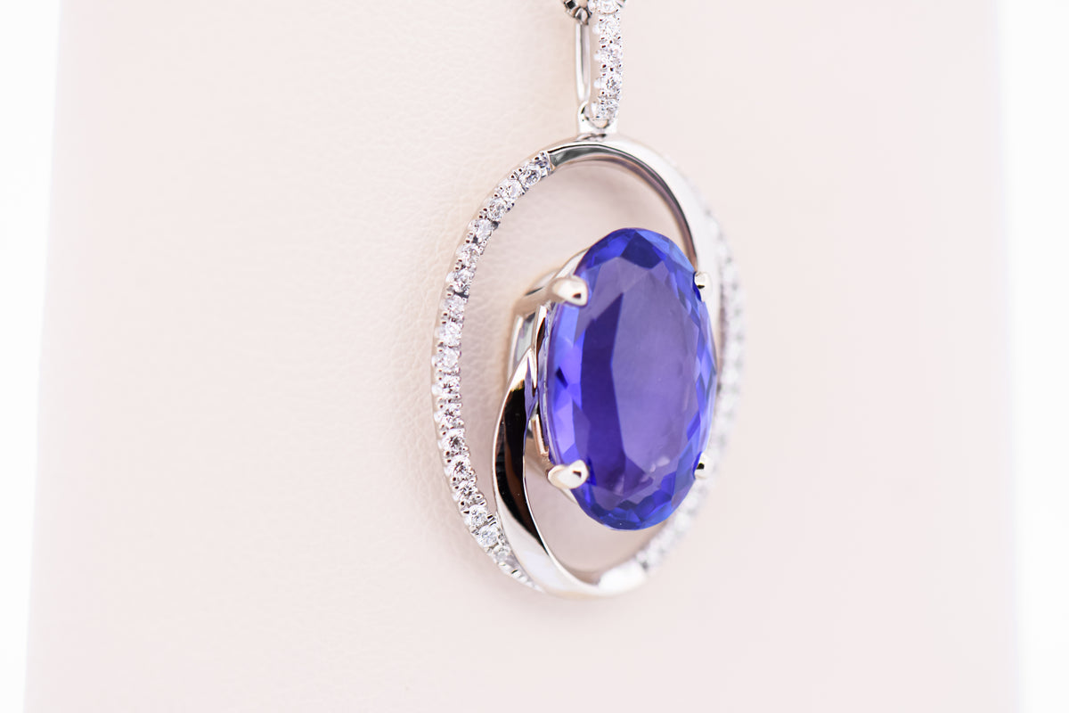 Custom Swirl Pendant with Old-Stock 6ct Tanzanite & Diamonds