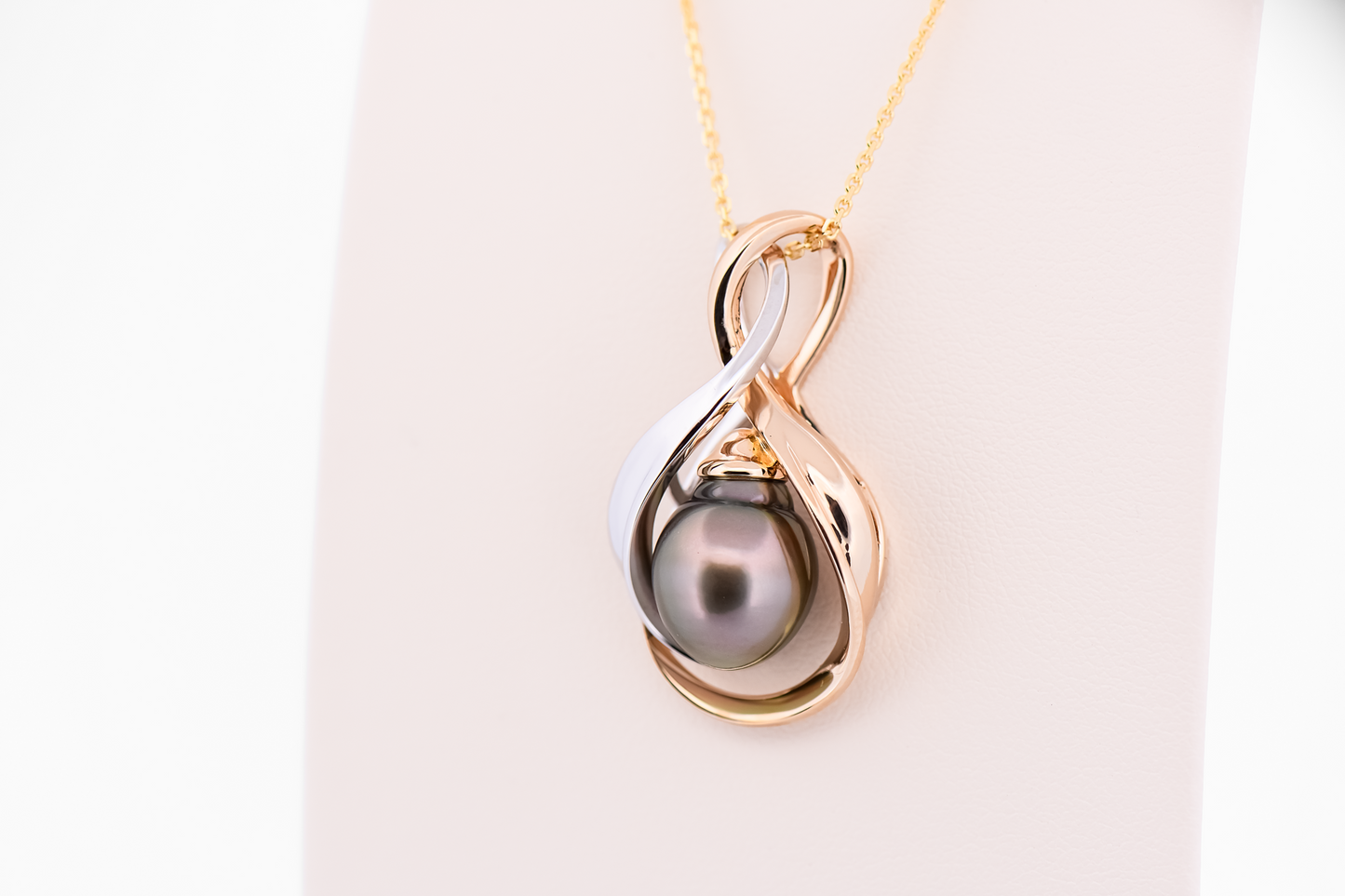 Custom Tahitian Pearl Slide Pendant in Two-Tone 14k Gold