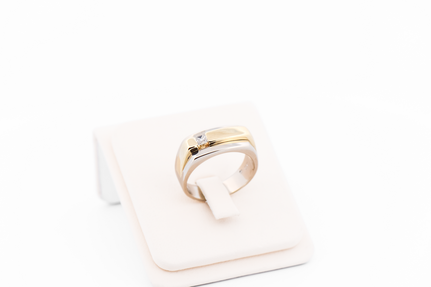 Custom Two-Tone Gold Gents Ring with Princess Cut Diamond Accent