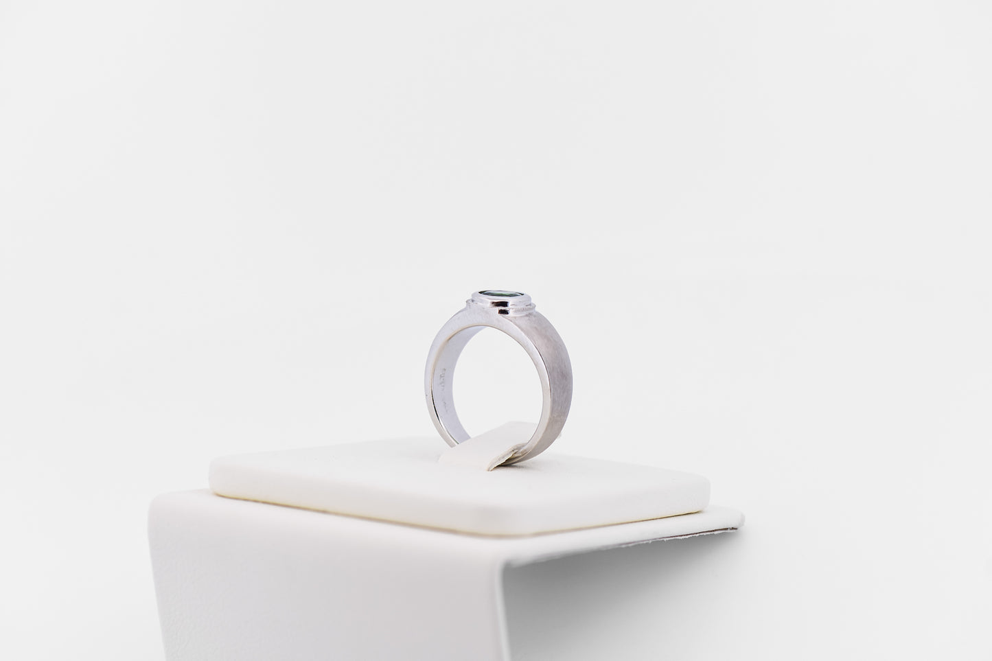 Custom White Gold Ring with Bezel-Set Tsavorite Garnet
