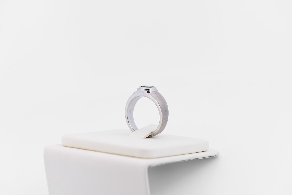 Custom White Gold Ring with Bezel-Set Tsavorite Garnet