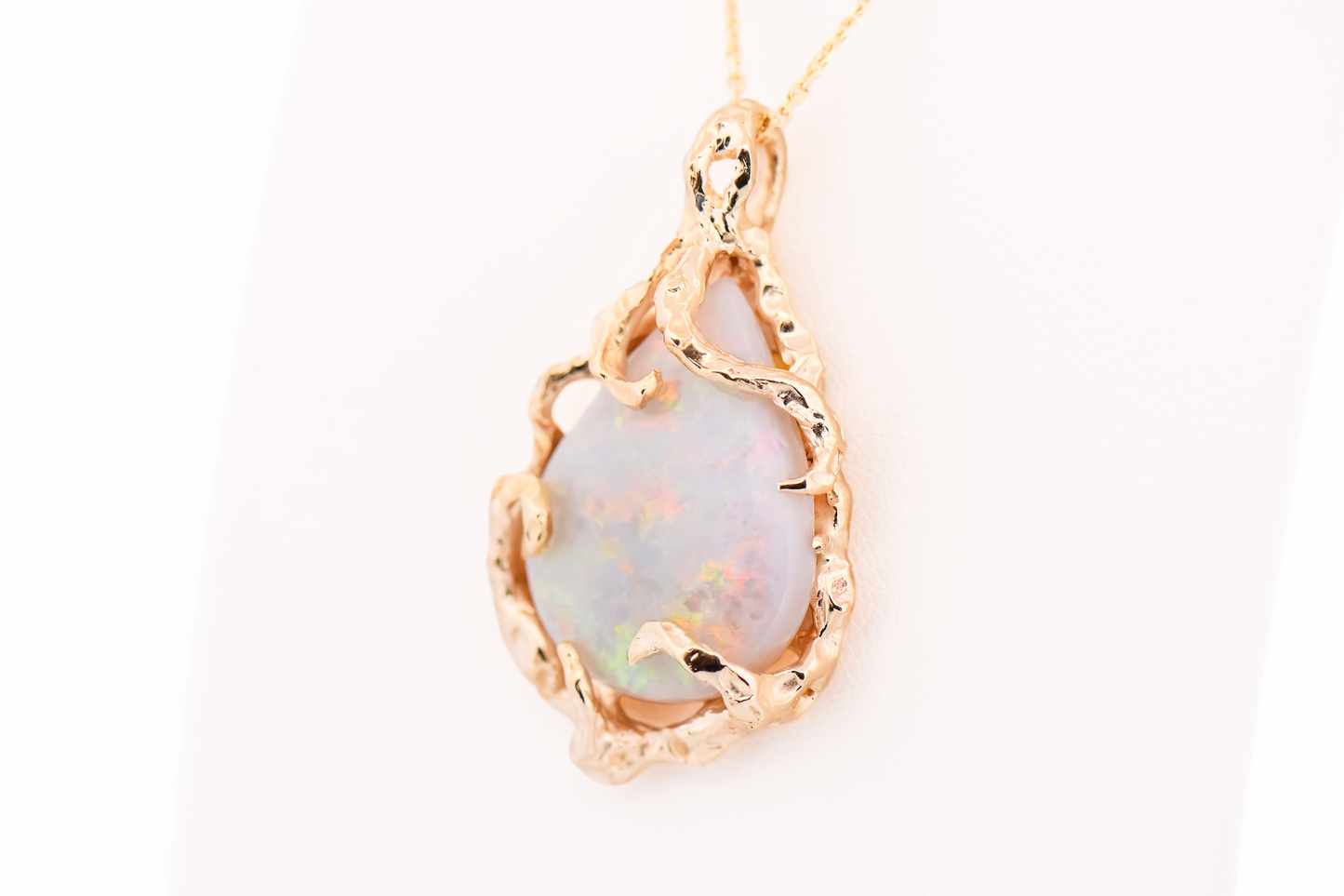 Amazing Brutalist Pendant - Coober Pedy Opal Set in Yellow Gold Coral Inspired Frame
