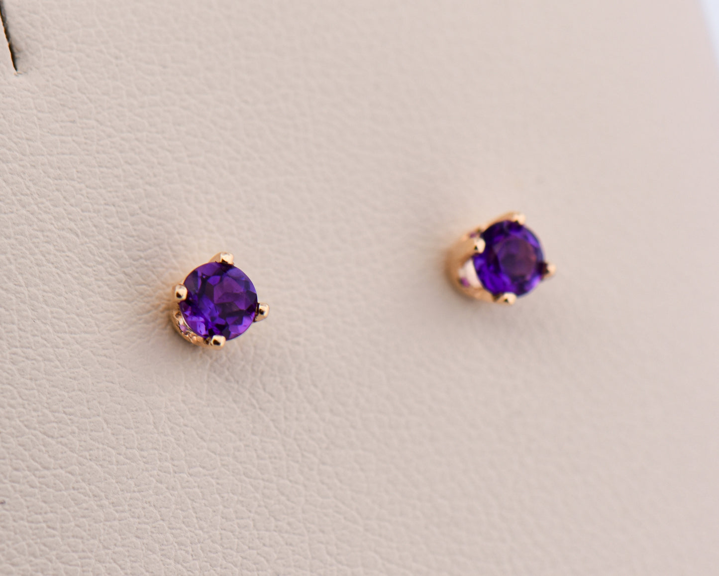 Dainty Amethyst Stud Earrings in Yellow Gold