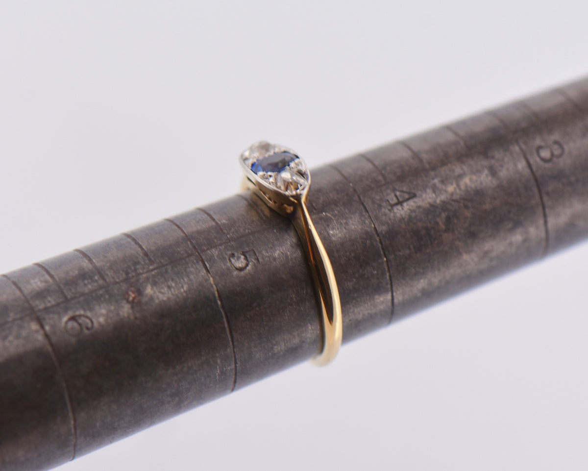 Dainty Antique Sapphire & Diamond Collet-Set 3-Stone Ring
