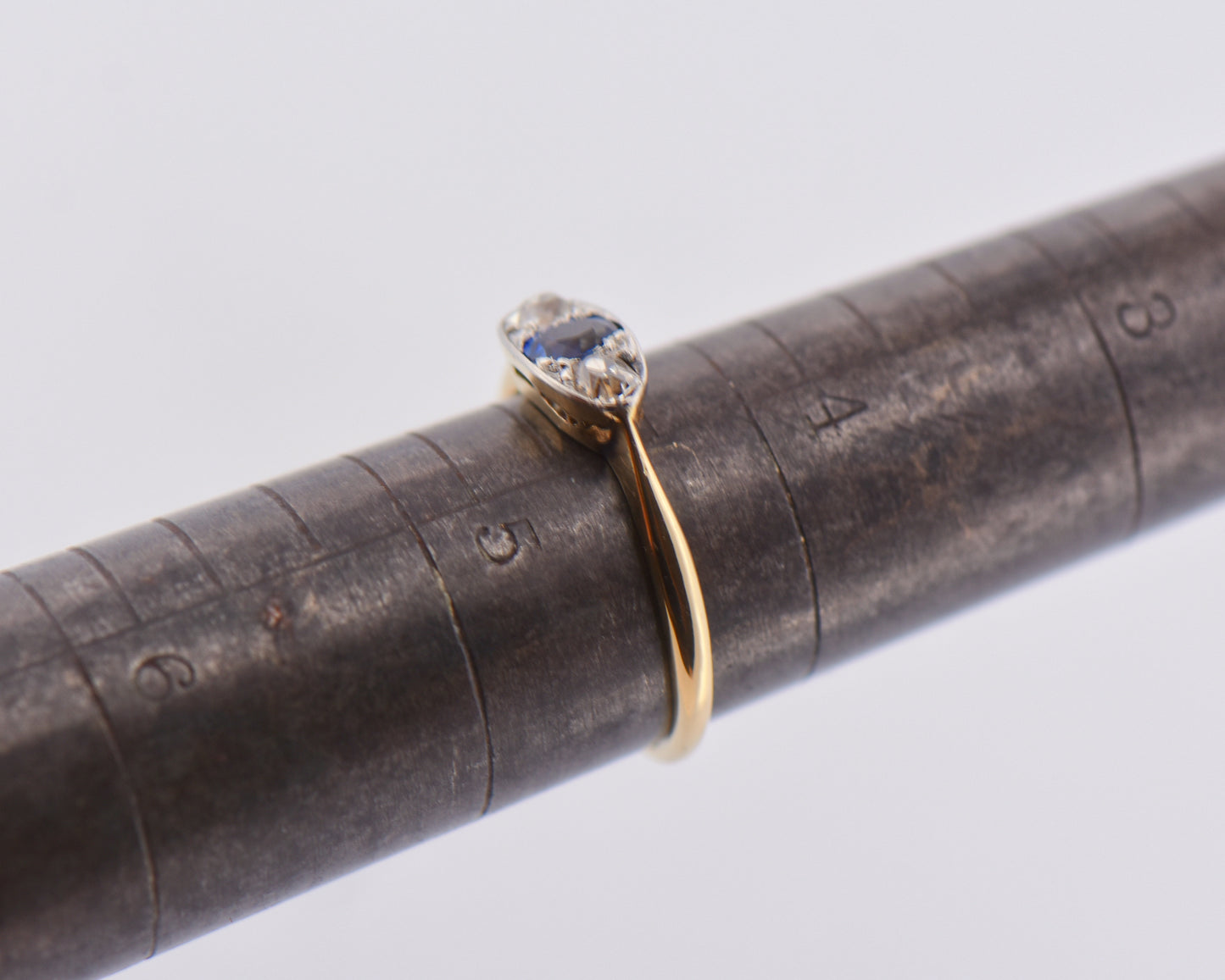 Dainty Antique Sapphire & Diamond Collet-Set 3-Stone Ring