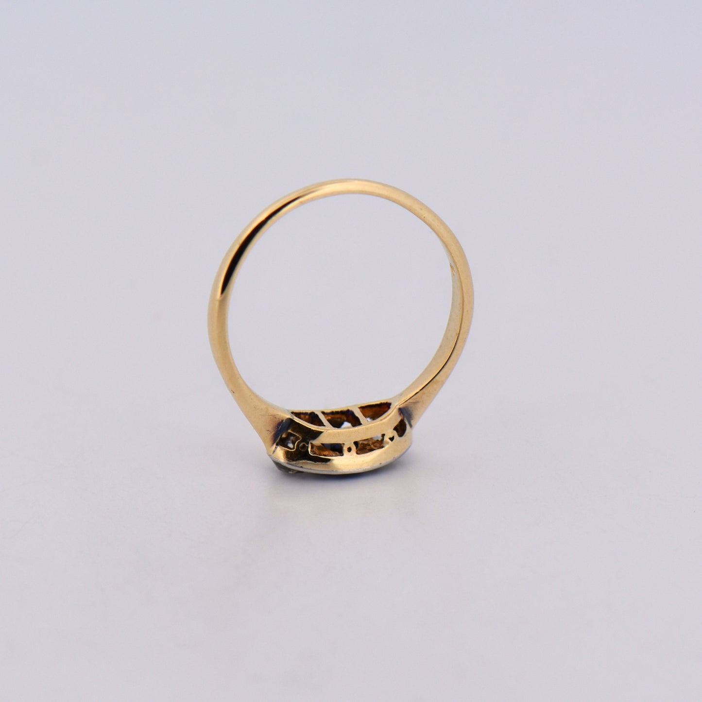 Dainty Antique Sapphire & Diamond Collet-Set 3-Stone Ring