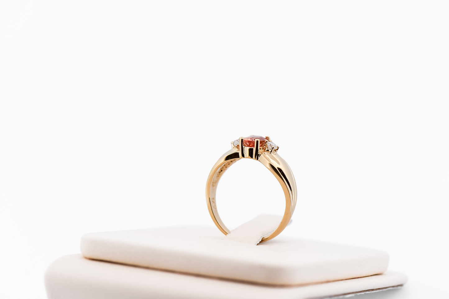 Dainty Imperial Topaz & Diamond 3-Stone Ring in Yellow Gold