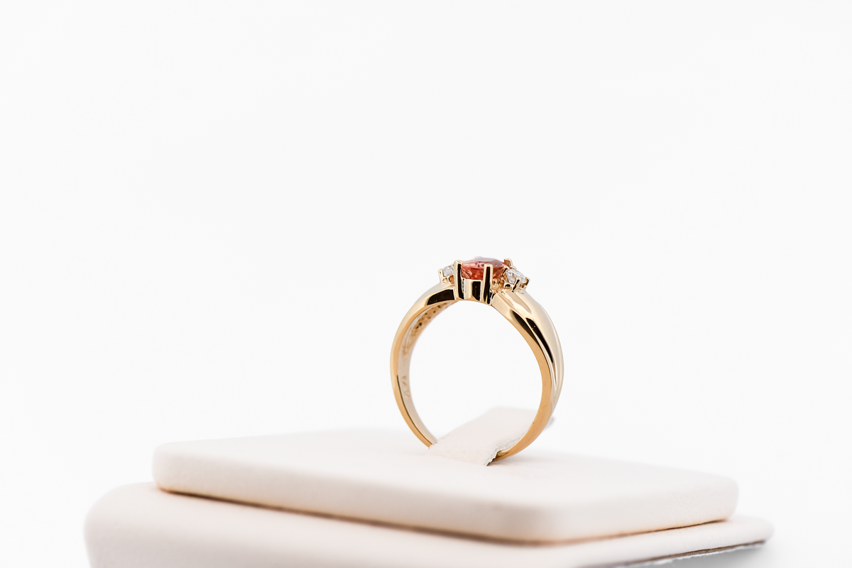 Dainty Imperial Topaz & Diamond 3-Stone Ring in Yellow Gold