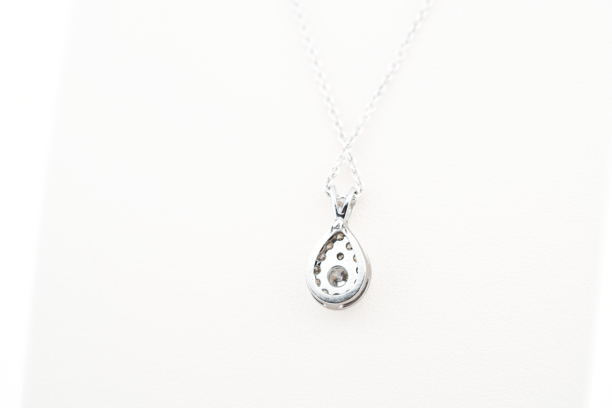 Dainty Mid Century White Gold Diamond Pendant - Teardrop Shape