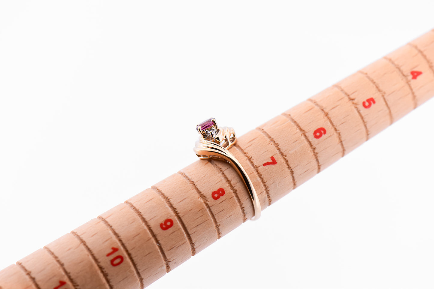 Dainty Swirly Bypass Ring with Purple Sapphire & Diamonds