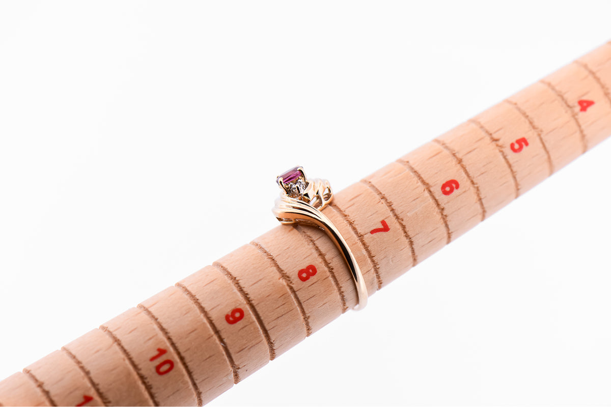 Dainty Swirly Bypass Ring with Purple Sapphire & Diamonds
