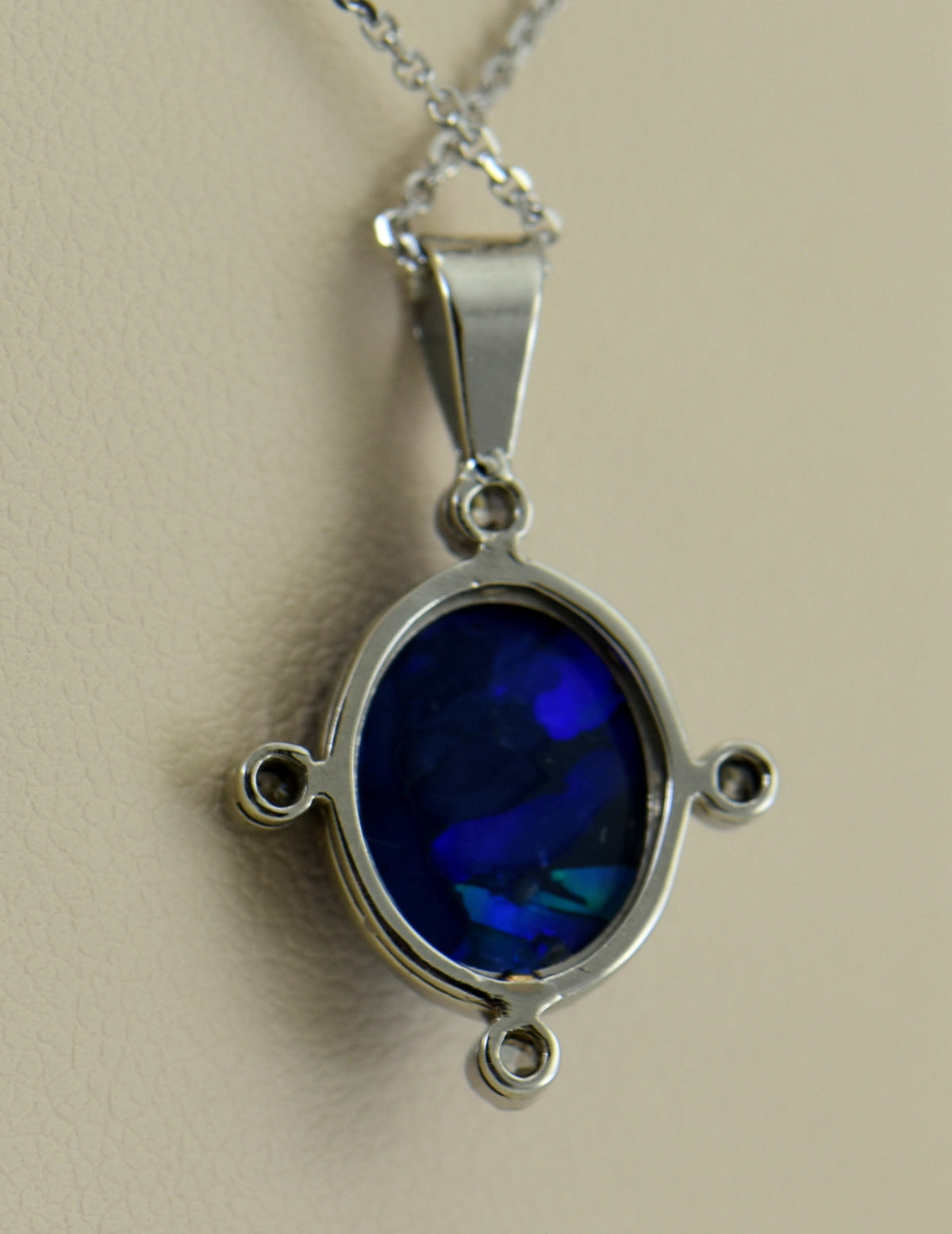 Art Deco Peacock Hued Black Opal & Diamond Pendant