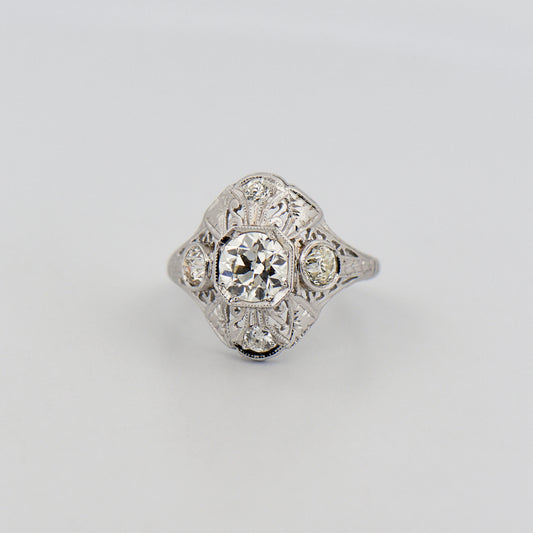 Art Deco Diamond Dinner Ring in White Gold