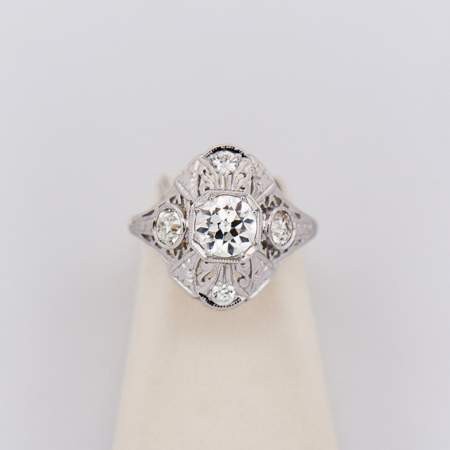 Art Deco Diamond Dinner Ring in White Gold