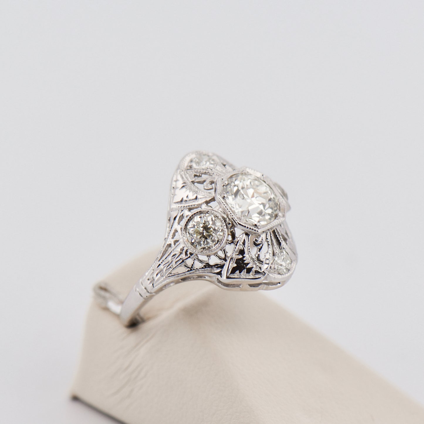 Art Deco Diamond Dinner Ring in White Gold