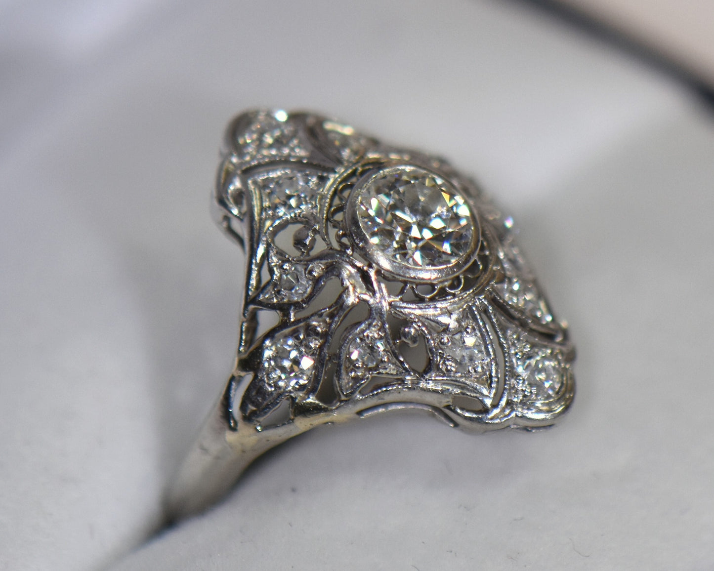 Nouveau Platinum Filigree & Diamond Cocktail Ring