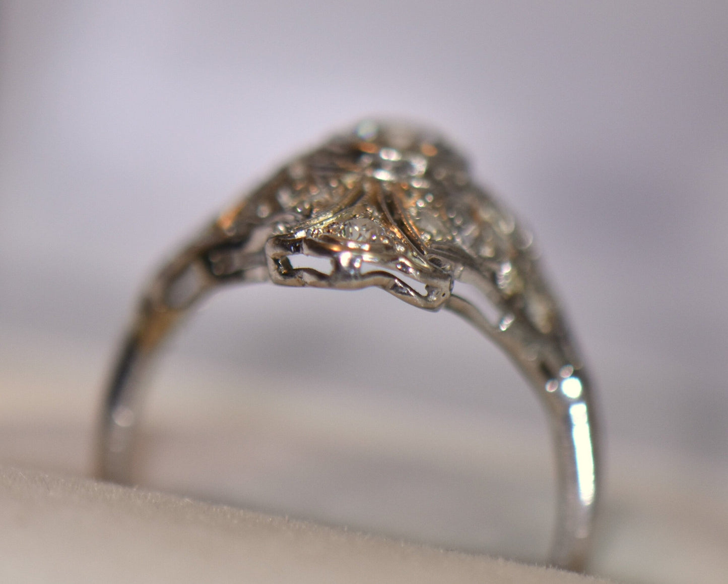 Nouveau Platinum Filigree & Diamond Cocktail Ring