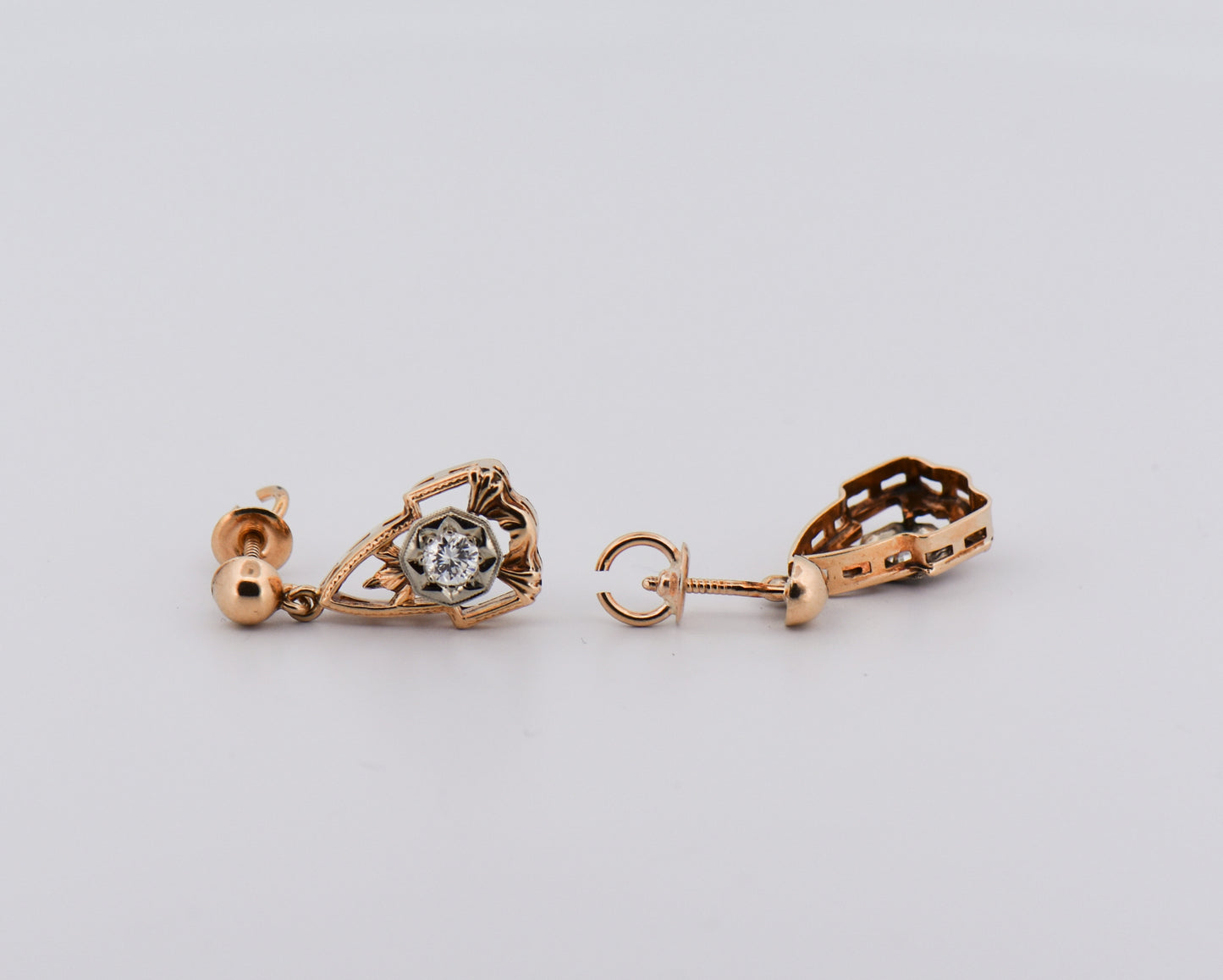 Scarce Yellow Gold Art Deco Diamond Earrings