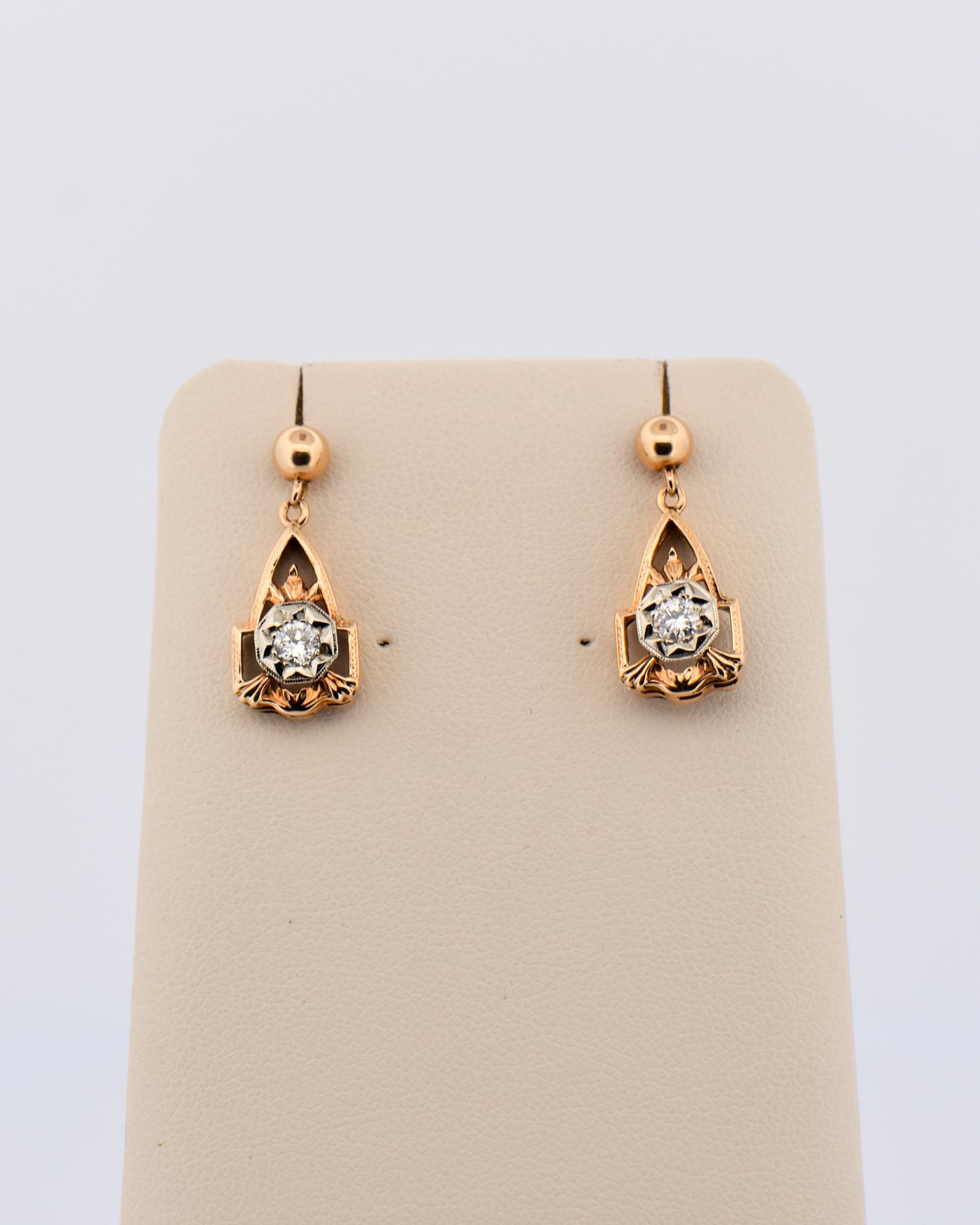 Scarce Yellow Gold Art Deco Diamond Earrings