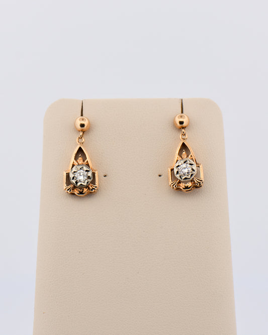 Scarce Yellow Gold Art Deco Diamond Earrings