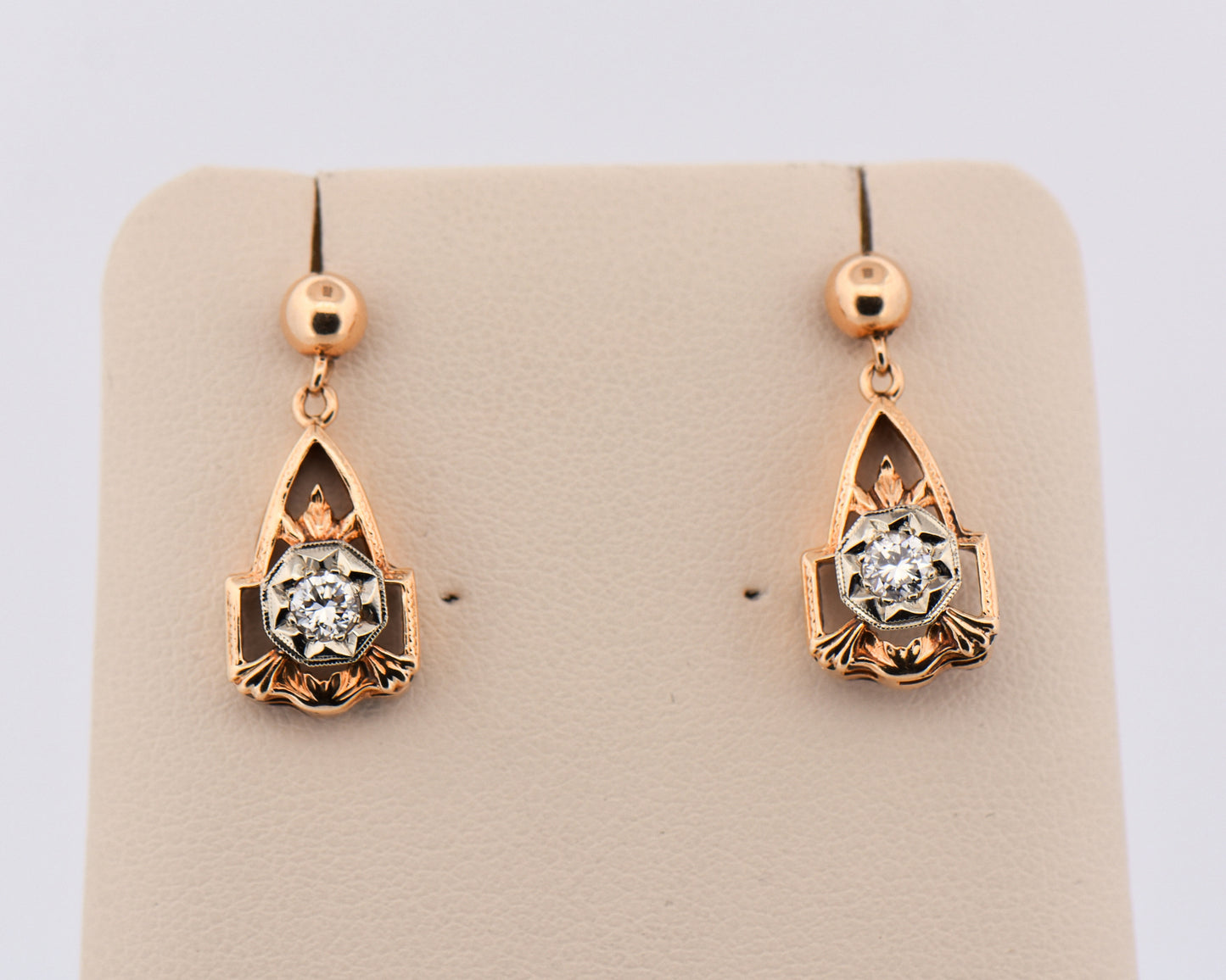 Scarce Yellow Gold Art Deco Diamond Earrings