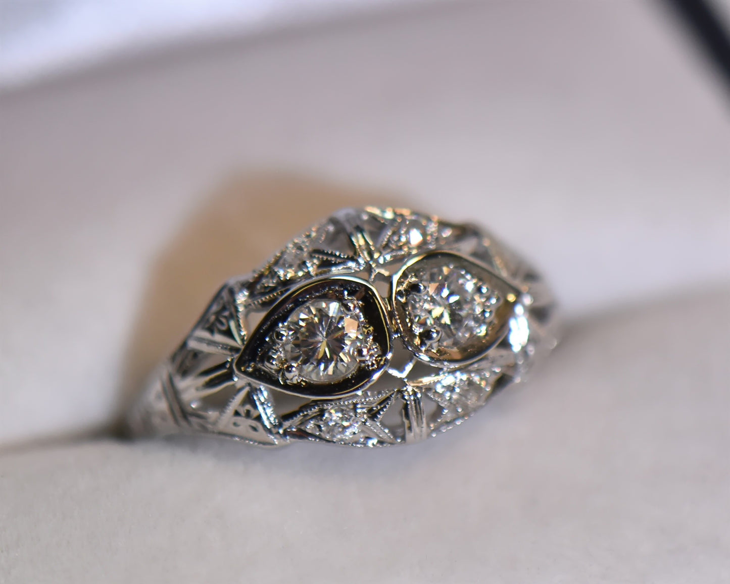 Art Deco Diamond Dinner Ring in White Gold