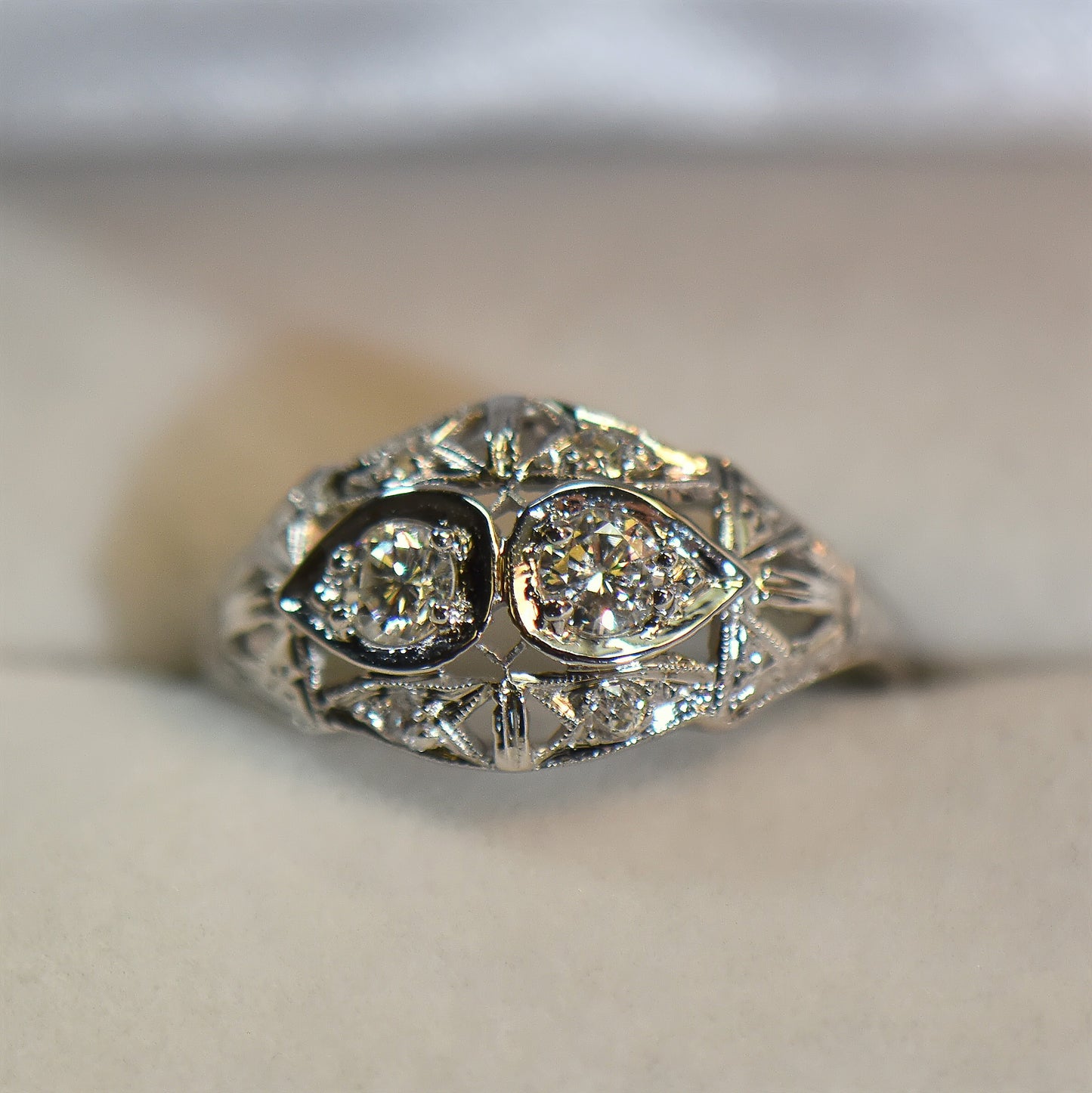 Art Deco Diamond Dinner Ring in White Gold
