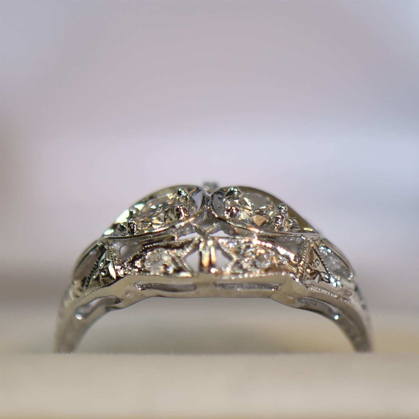 Art Deco Diamond Dinner Ring in White Gold