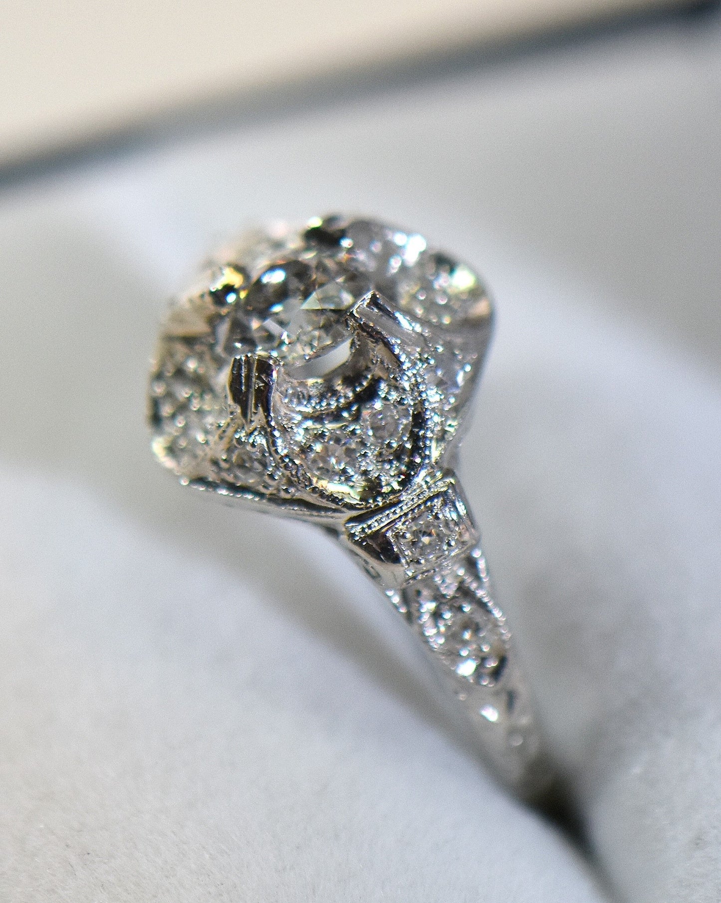 Sculptural Platinum Art Deco Diamond Engagement Ring