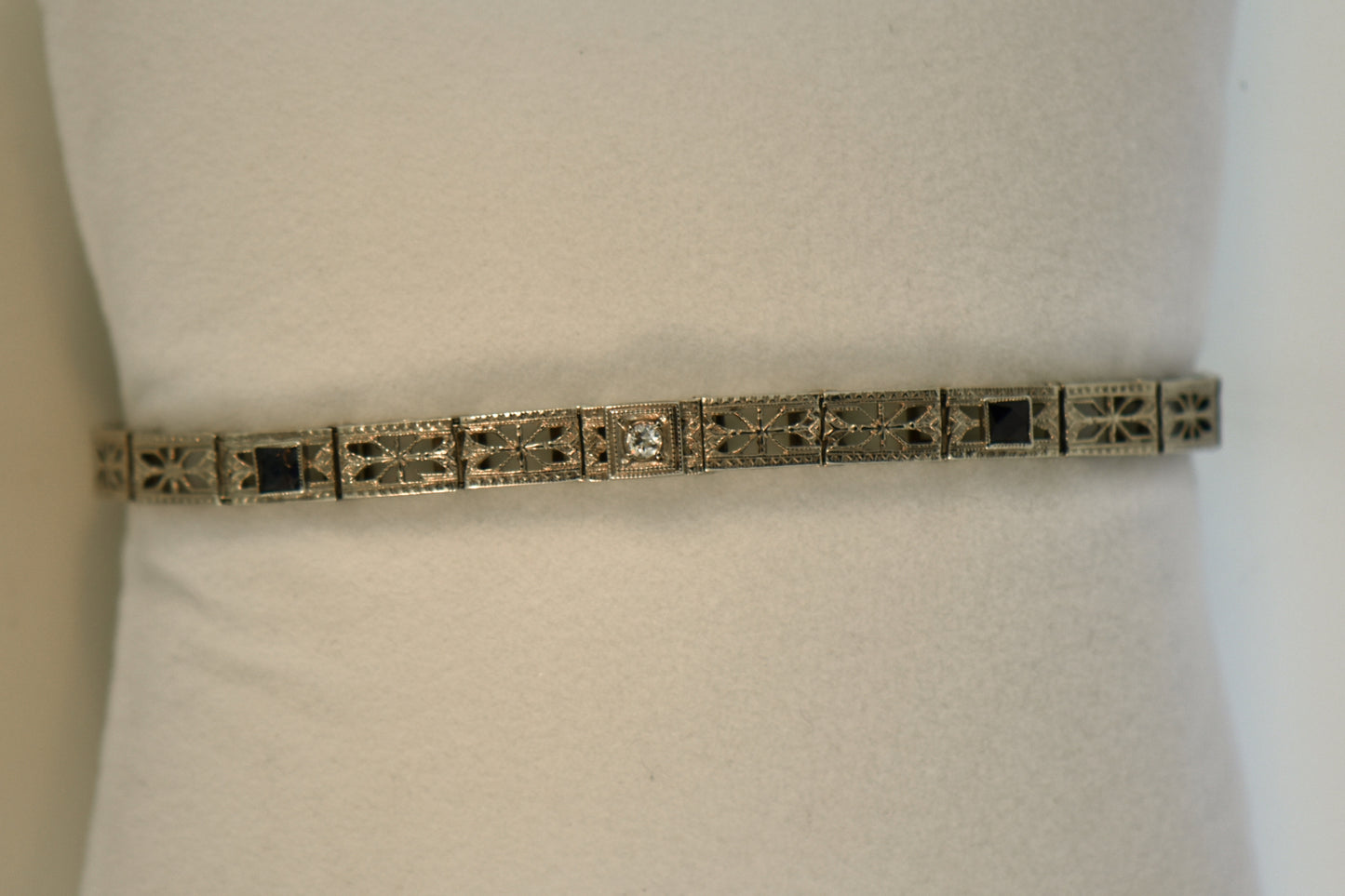 Art Deco Filigree Line Bracelet with Diamond Accent
