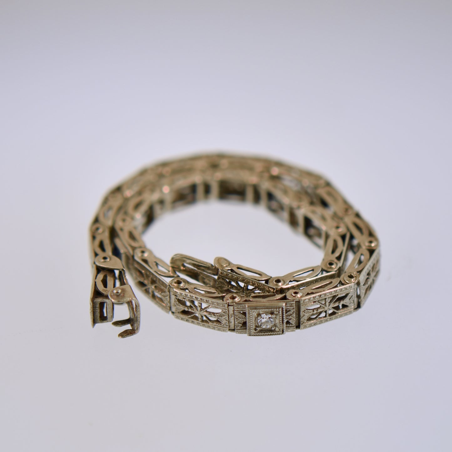 Art Deco Filigree Line Bracelet with Diamond Accent