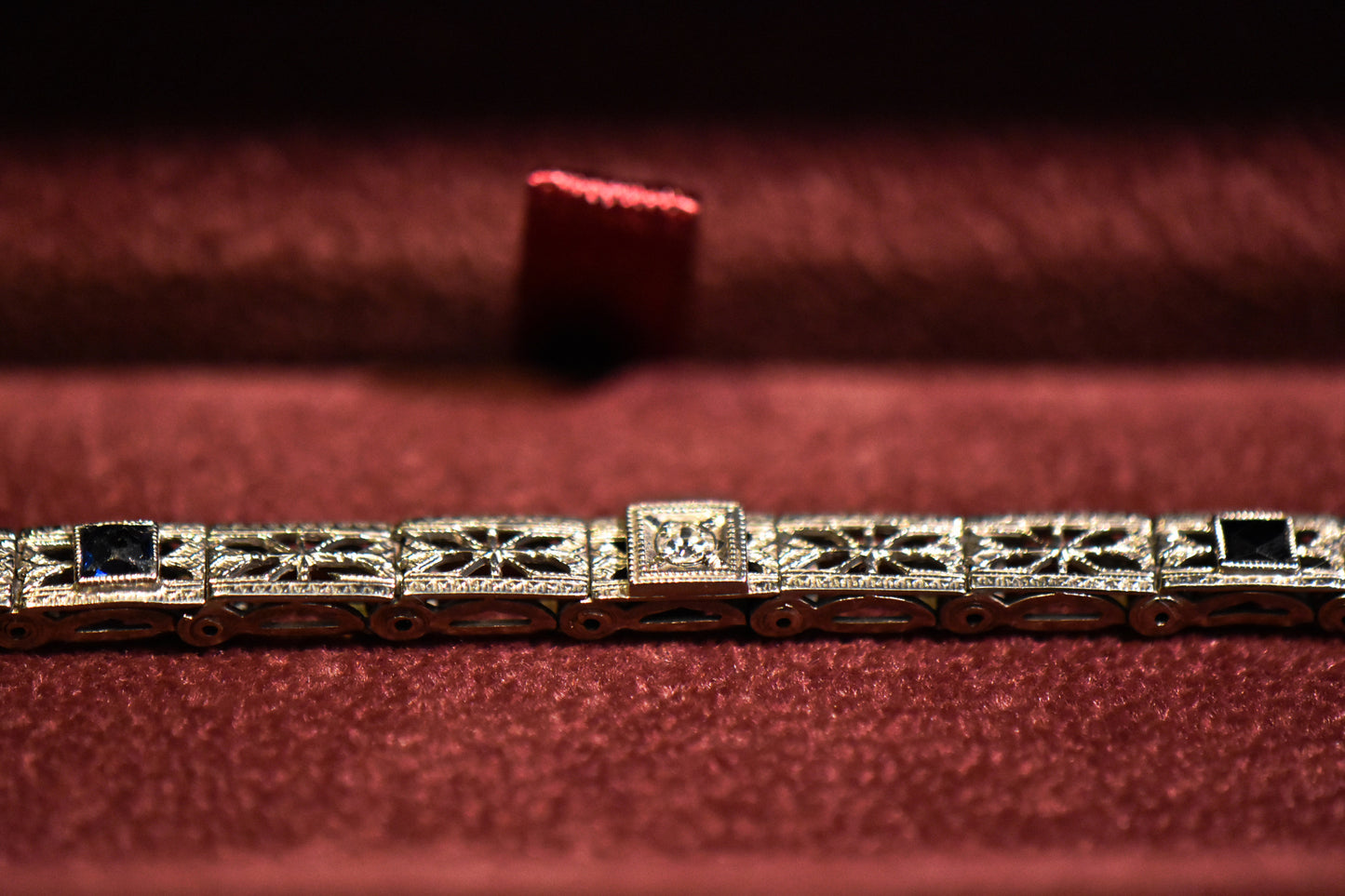 Art Deco Filigree Line Bracelet with Diamond Accent