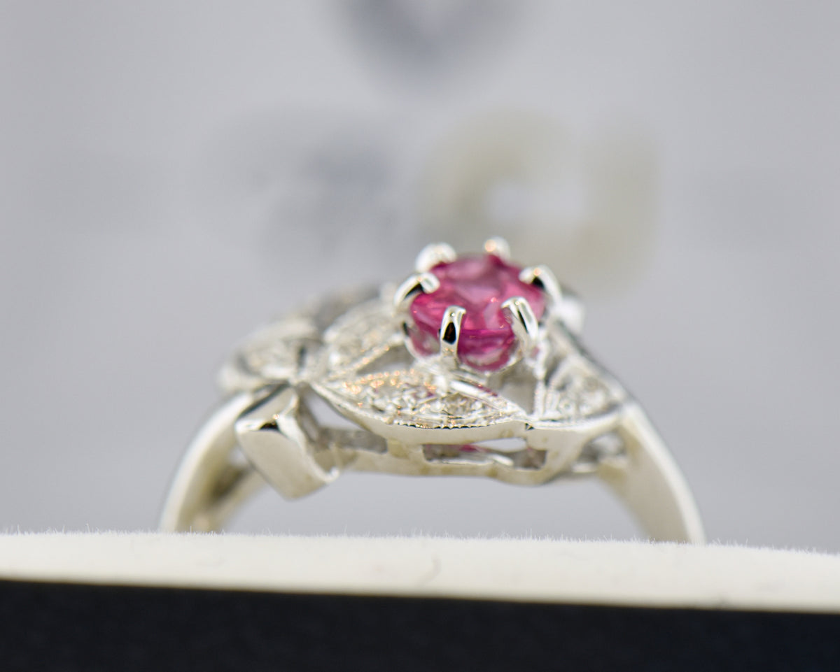 Art Deco Ring with Pink-Orange Padparadscha Sapphire
