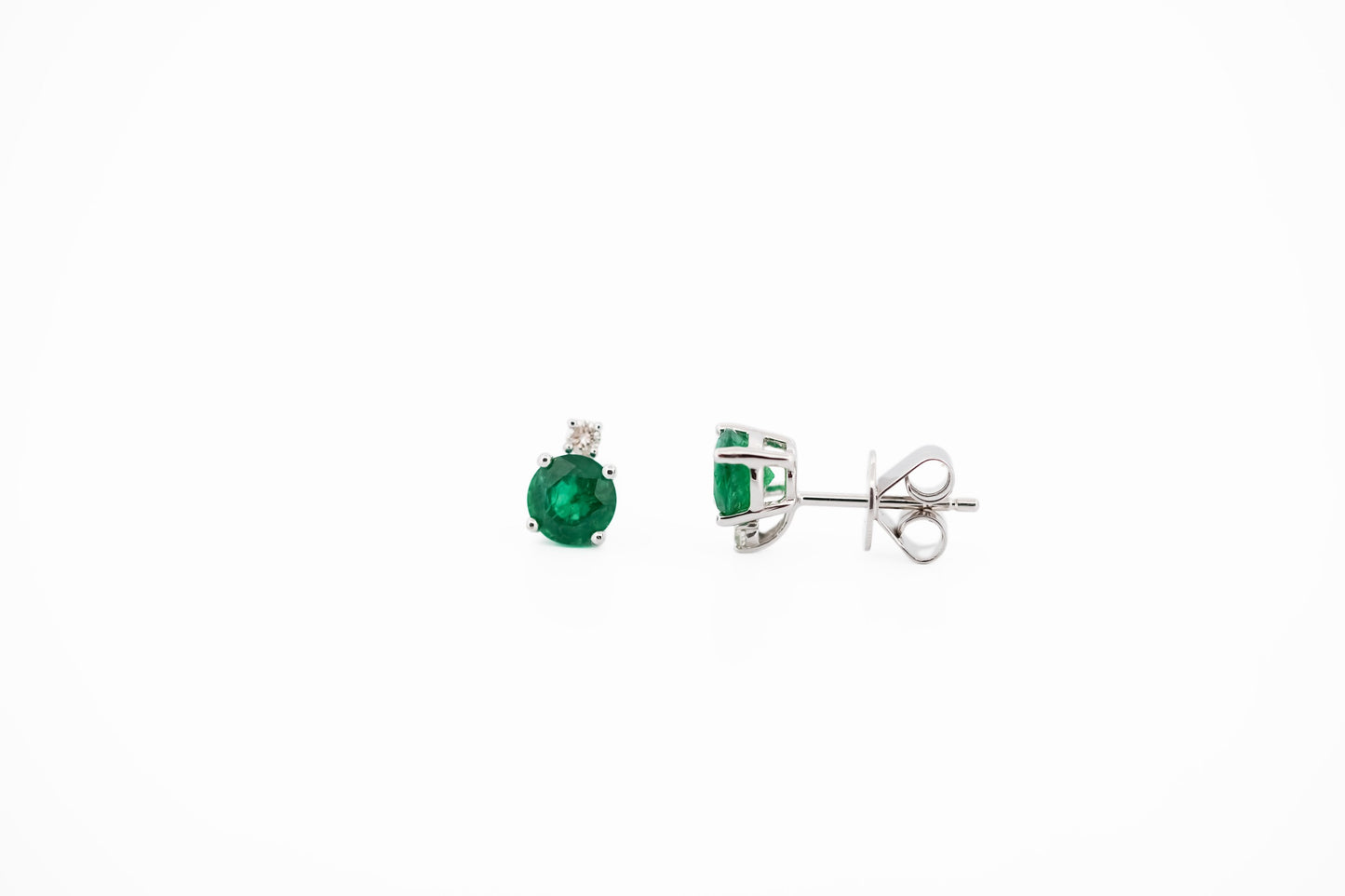 Deep Green Emerald Stud Earrings with Diamond Accents
