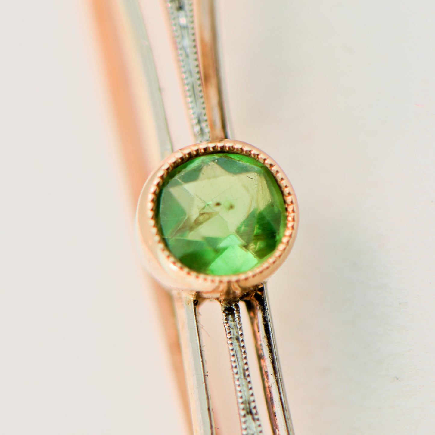 Antique Russian Demantoid & Rose Cut Diamond Bar Pin Brooch
