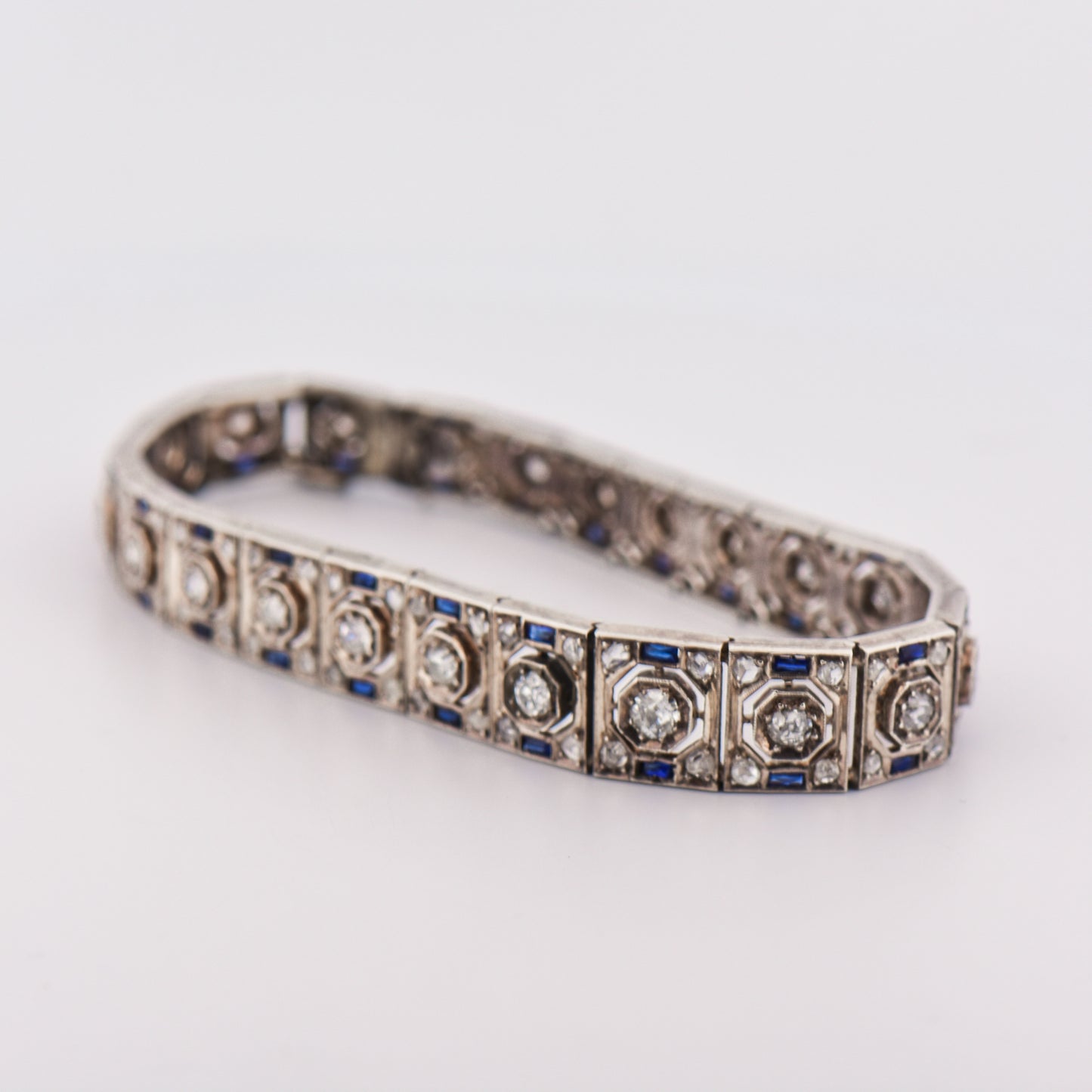 Art Deco Sterling Silver Bracelet with Synthetic Sapphires