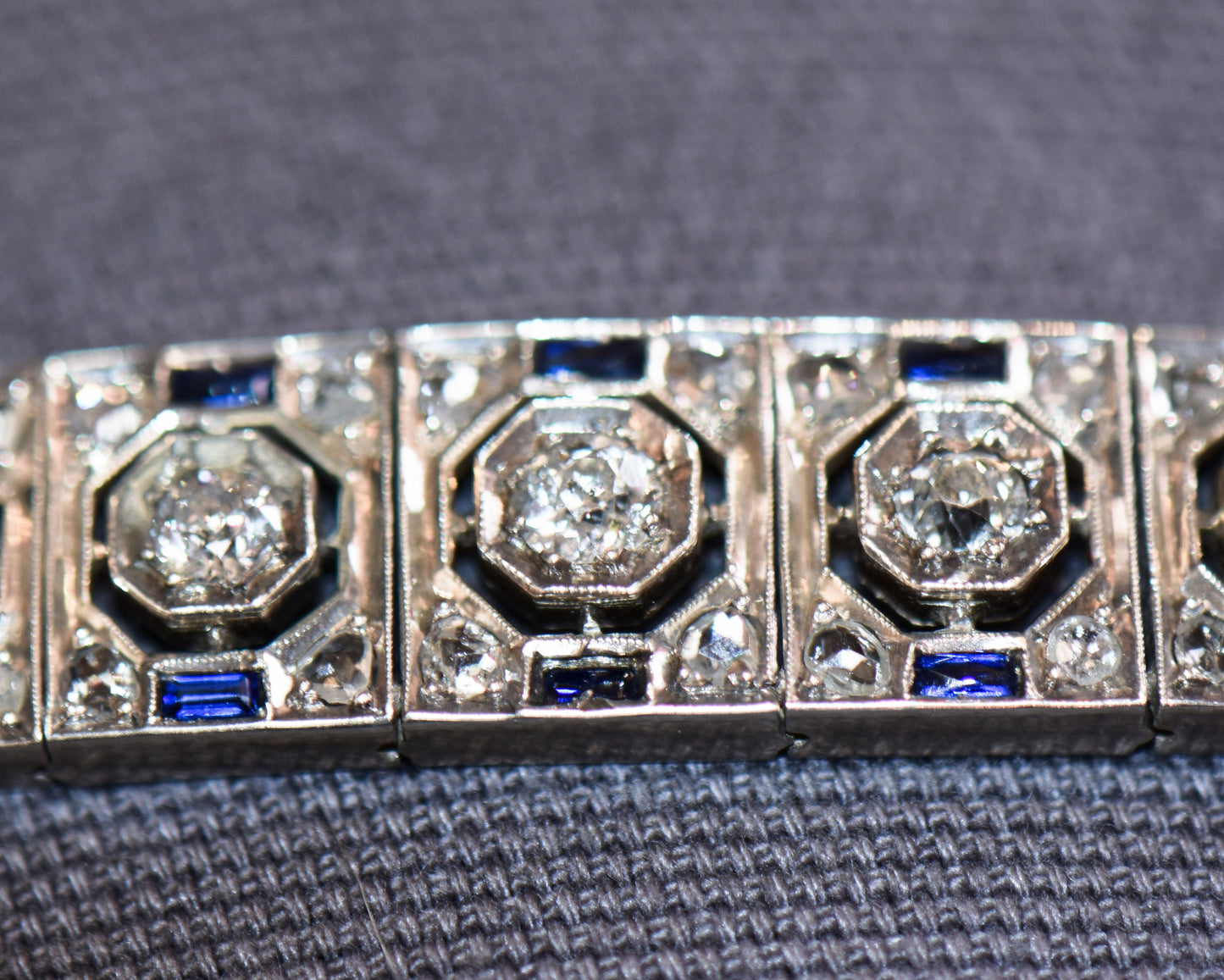 Art Deco Sterling Silver Bracelet with Synthetic Sapphires